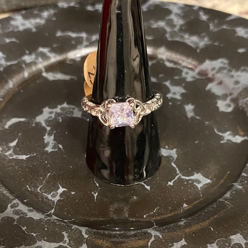Silver-tone White Cubic Zirconia Engagement Ring - Elegant White Sparkle